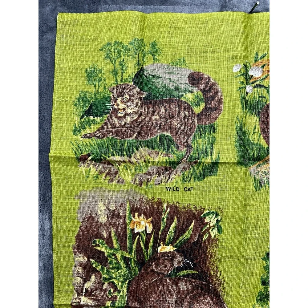 Vintage Ulster Weavers Irish Tea Towel All Linen Wildlife Scene Mint Condition